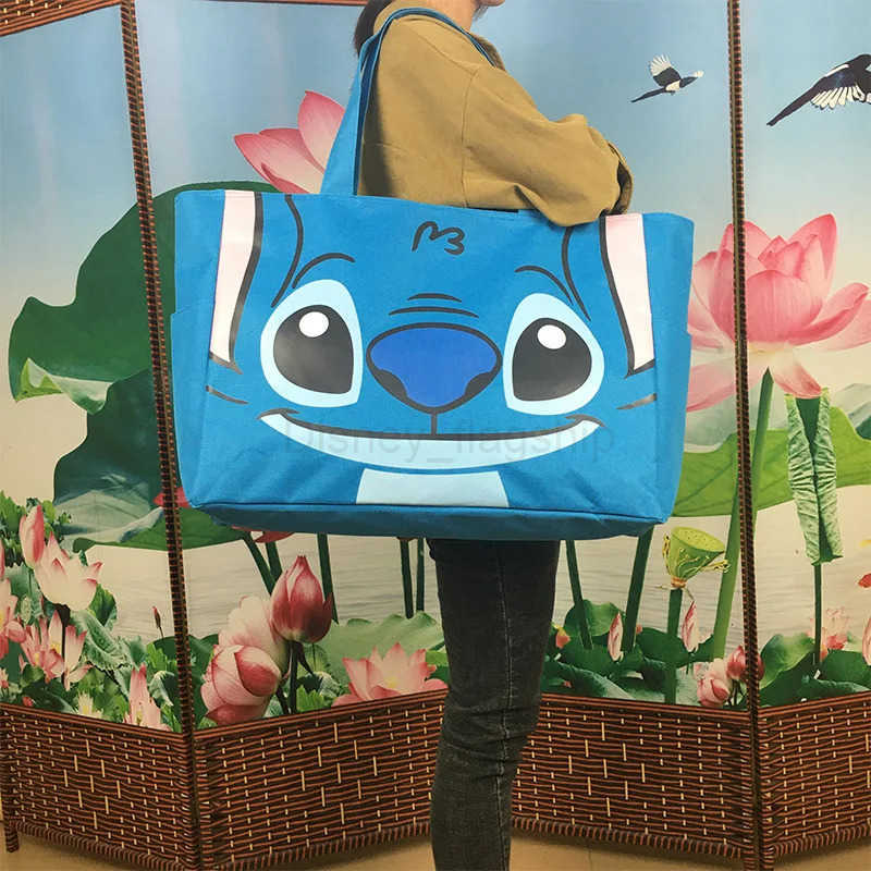 Disney 2025 New Stitch extra large portable shopping bag spliced waterproof foldable cartoon canvas travel bag mommy bagXJ250515