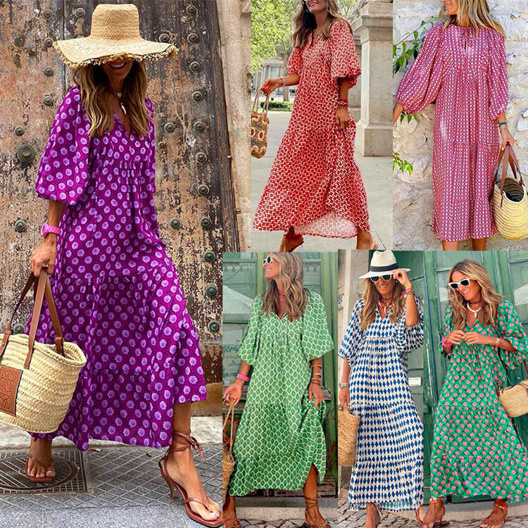 Plus Size Designer Dresses for Women Dress Designer Robe De Designer Autumn New Hot Selling Geometric Collage Bubble Sleeve Dress Street Bomber Large 