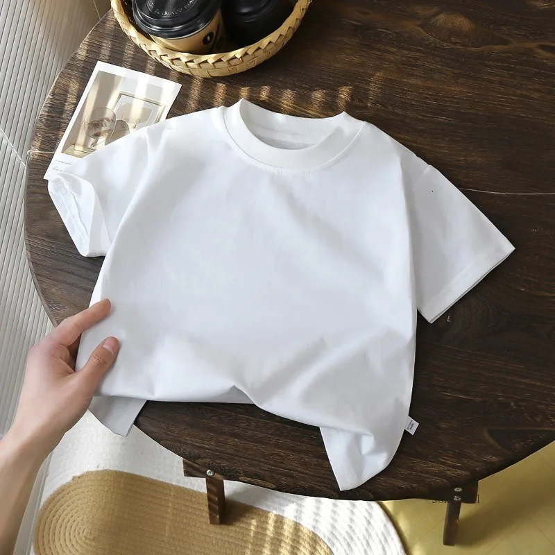 Childrens Cotton Short Sleeve White Red Black T-shirt Girls Summer Baby Clothes Kids Boys Tops 250515