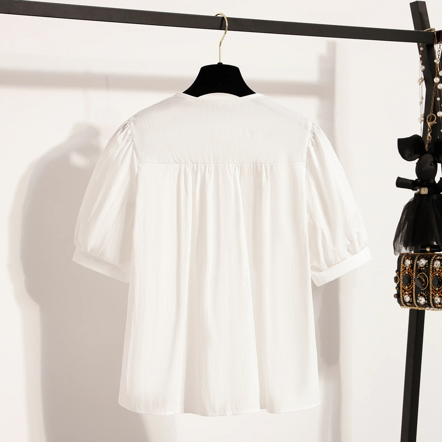 Plus Size Chiffon Blouse Women Summer Fashionable V Neck Short Sleeve Big Tops Elastic Waist Shirts Blouses 250515