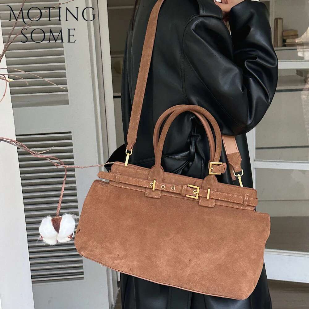 Motingsome 100% Natural Suede Bag Women Designer Bags Roomy Casual Tote Crossbody Fashionable Handbag and Purses New
