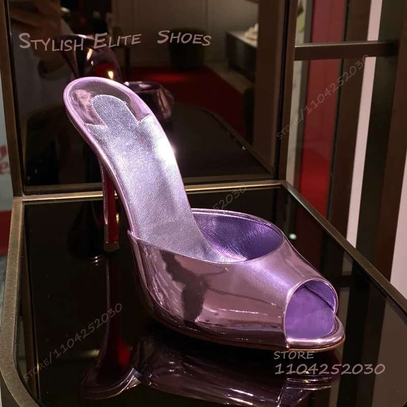 Rainbow Patent Gradient Peep Toe Heels Girls Cute Slippers Slingback Open Sandals Gold Leather Mirror Sexy Women Shoes