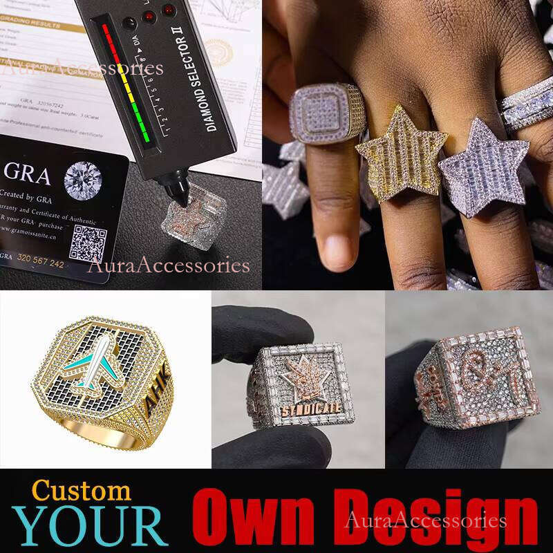 Customized Special Design 3D Pray Hand Rose Gold Sier GRA Certified Moissanite Dia Iced Out Letter Ring