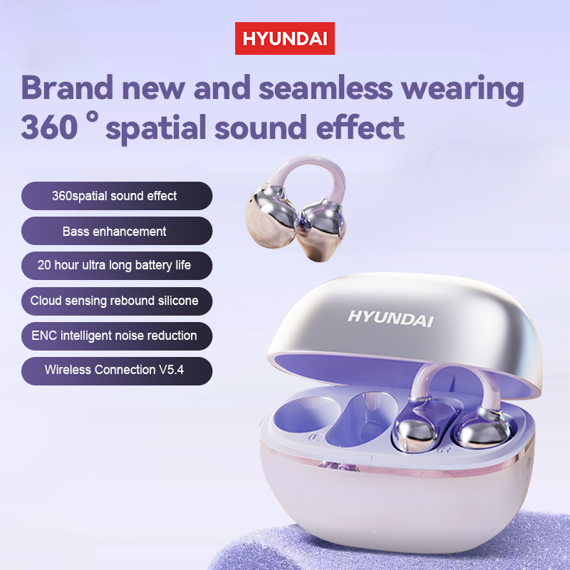HYUNDAI EarclipC7 Clip-on Design Wireless Earphones Comfortable Wearing & IPX5 Waterproof Sports Earbuds for Work Fitness