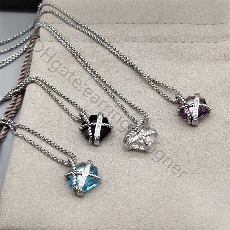 Luxury Necklace 925 Silver Plated 11mm Hexagon 4-color Cz Pendant Necklaces for Women Iced Out Designer Jewelry Adjustable 45-50cm Box-chain Wedding Gift