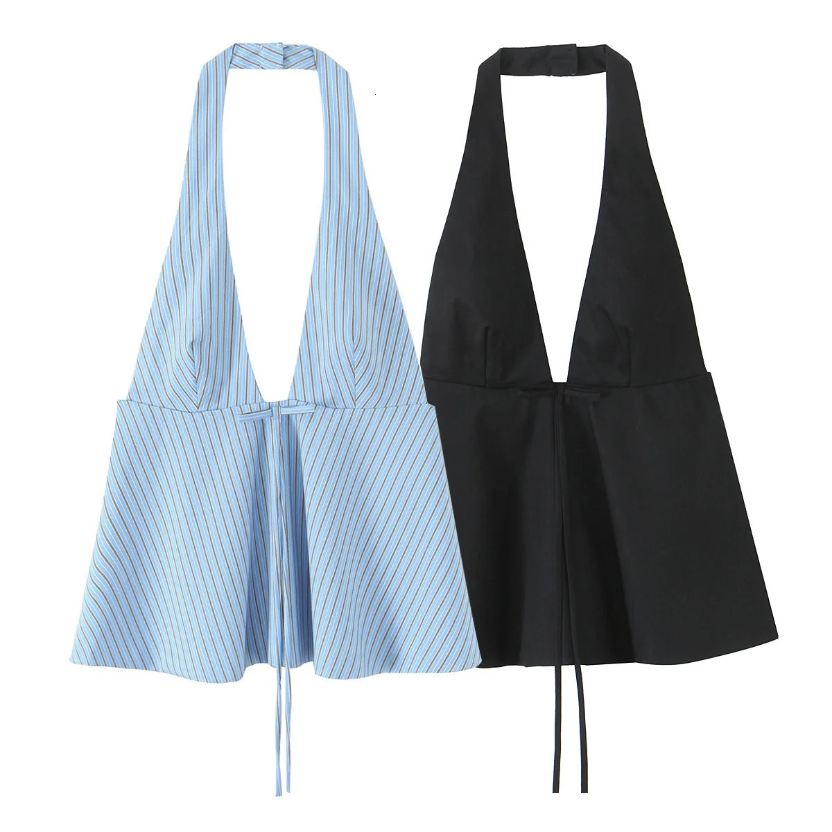 Zevity Women Chic Deep V Neck Bow n Sleeveless Halter Camis Tank Lady Summer Backless Slim Zipper Shirt Blouse Tops LS9165 250515