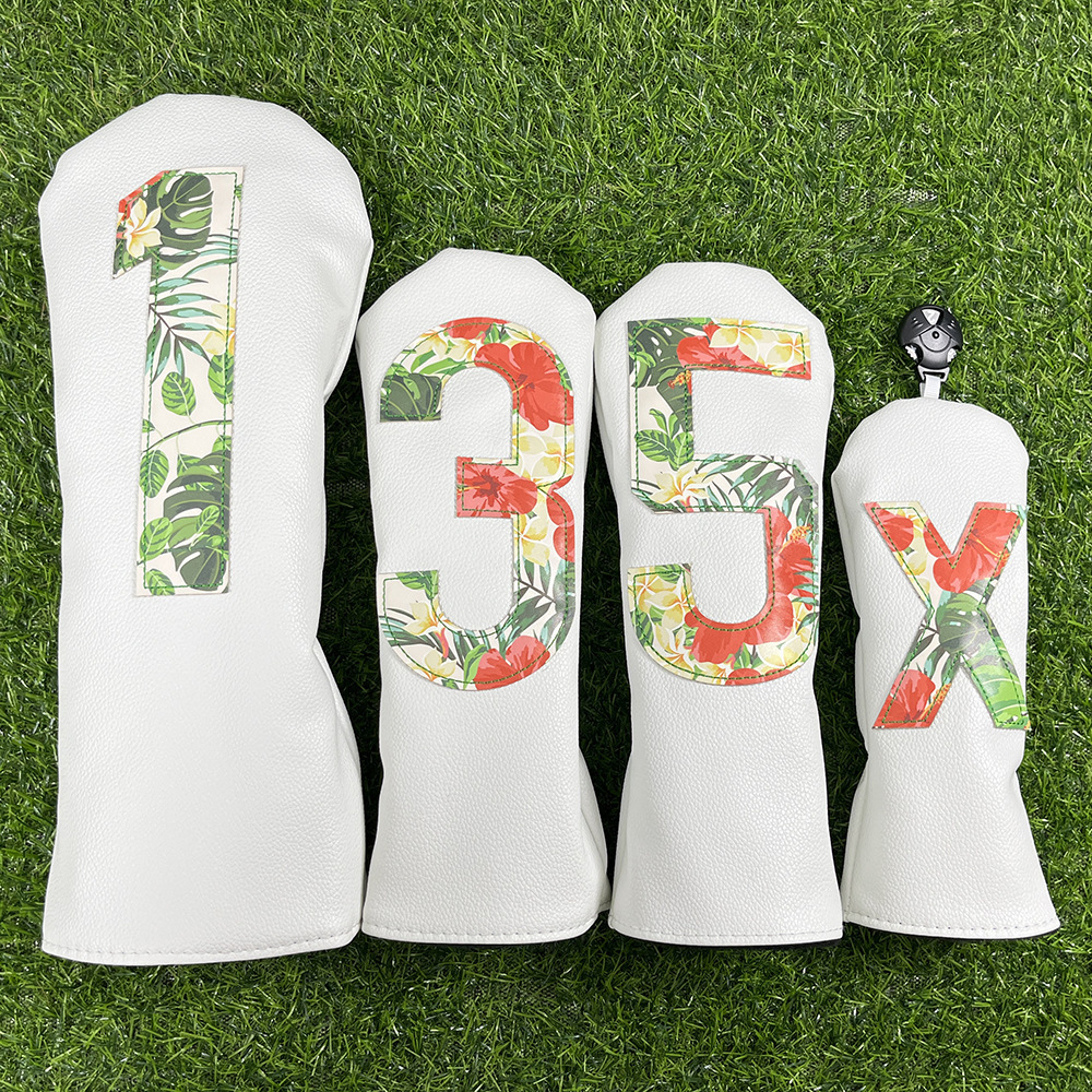 GGolf Headcovers Summer Fashion Head Cover High Qaulity Driver Wood Cover Set White Premium Leather Driver Fairway Hybrid Golf Wo 240619