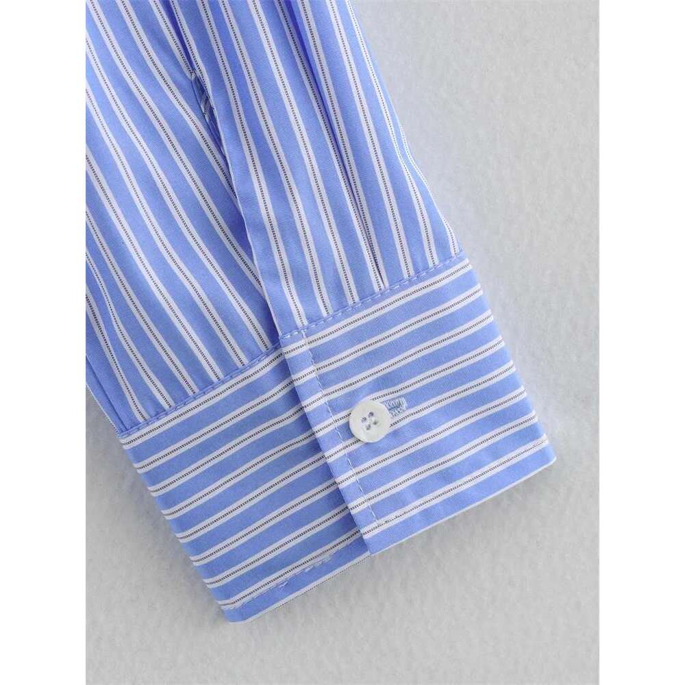 Zevity Women Fashion Long Sleeve Patchwork Striped Print Short Smock Blouse Female Chic Business Shirt Blusas Crop Tops Ls7361