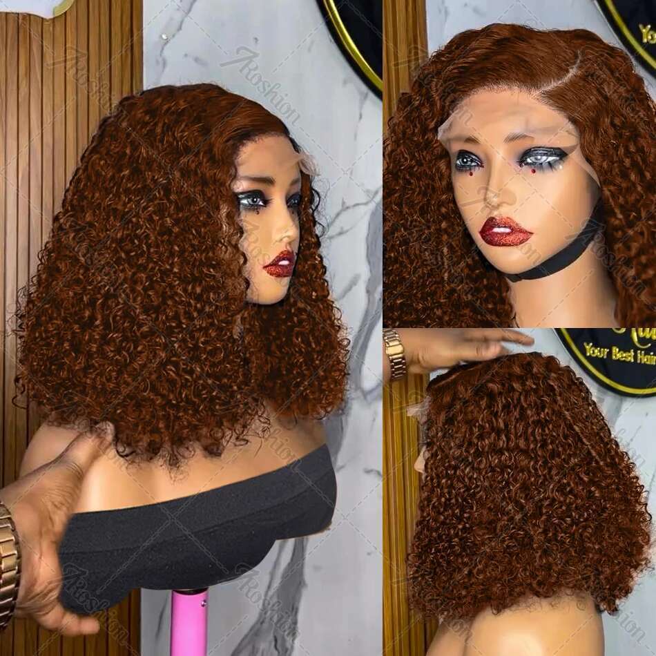 Brazilian Chocolate Brown Deep Wave 13x4 HD Front Human Hair 250% Colored Curly Wigs Short BoB 13x5 Lace Frontal Wig