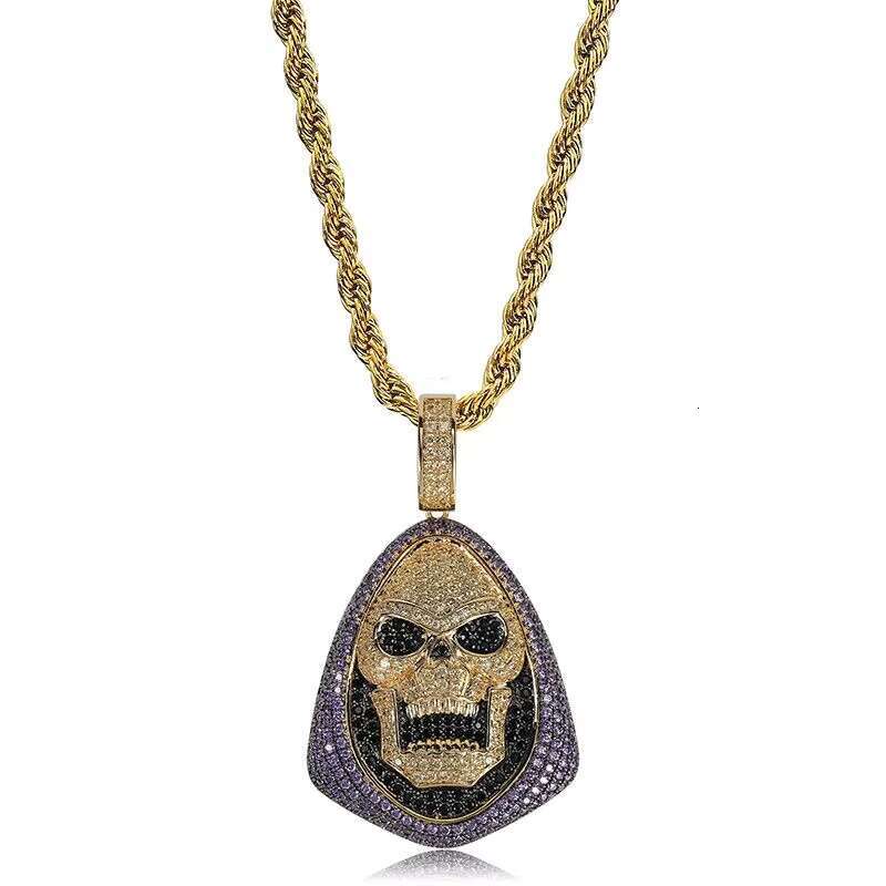 CAD Design 3d Shaped Hip Hop Skull Pendant Necklace for Colorful Cz Iced Out Men Jewelry