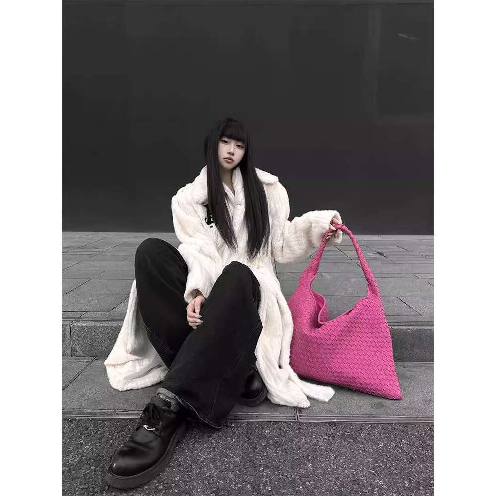 Spicy girl rose pink suede new women s frosted single shoulder tote hand woven armpit bag