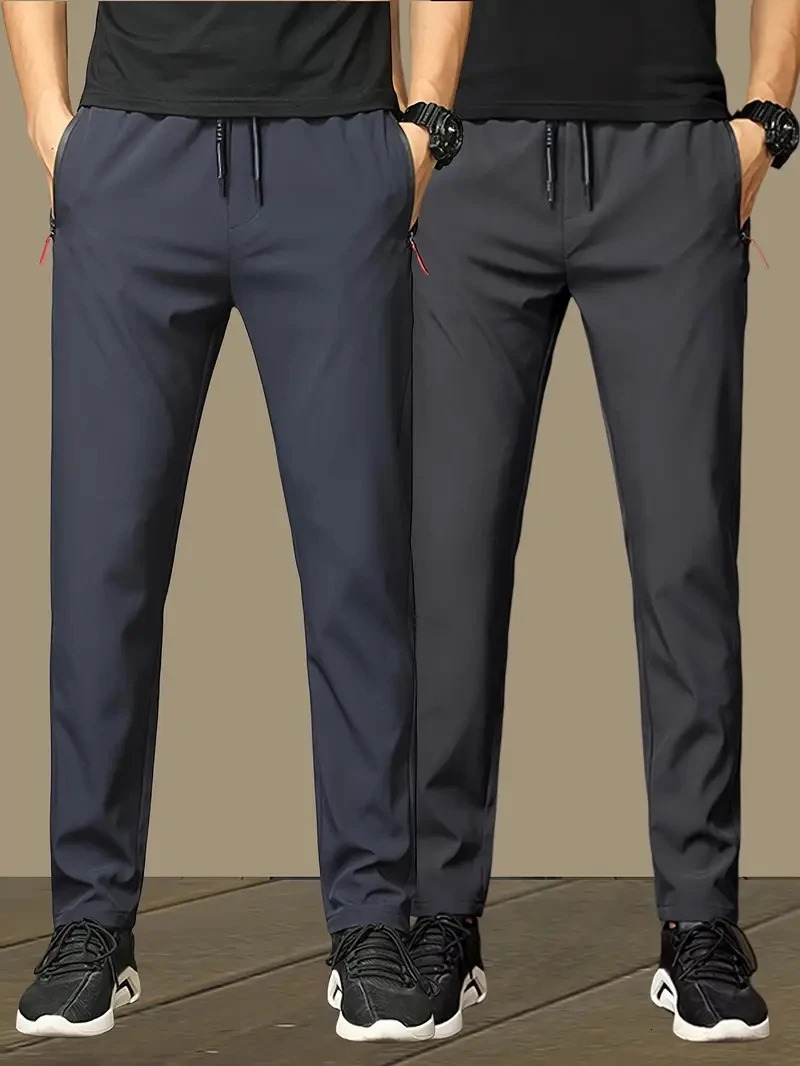 2Pack Mens Casual Pants Stretch Elastic Waist Jogger Korean Classic Blue Black Gray Male Trousers Plus Size 250515