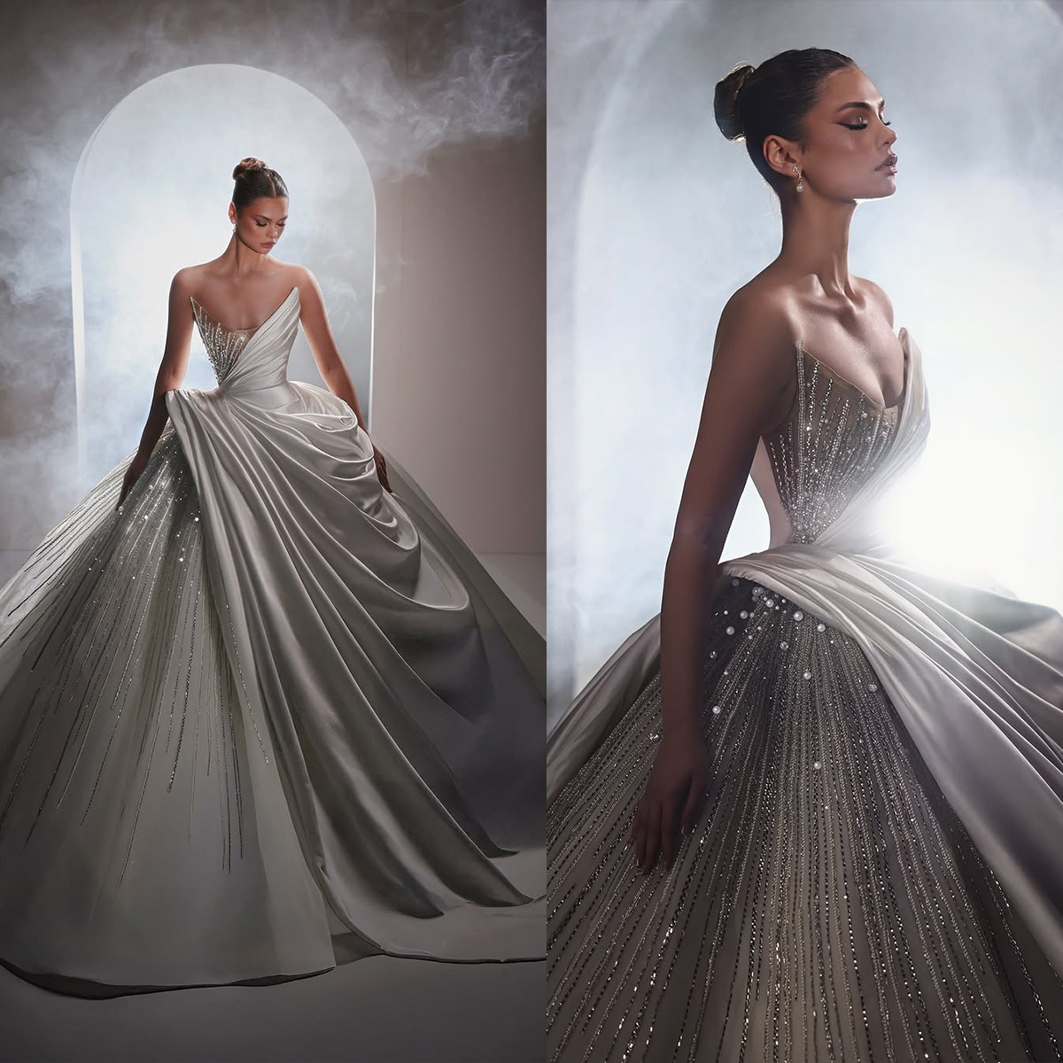 Gorgeous Strapless Wedding Dresses Pearls Bride Ball Gowns Sequins Beading Sleeveless Princess Customize Bridal Dress Vestidos De Novia