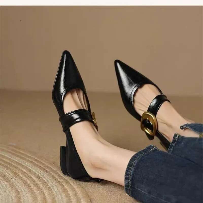 2025 New Flat Bottom Temperament Women's Single Autumn Pointed French One Button Mary Jane Soft Sole Shoes for Women 35-40
