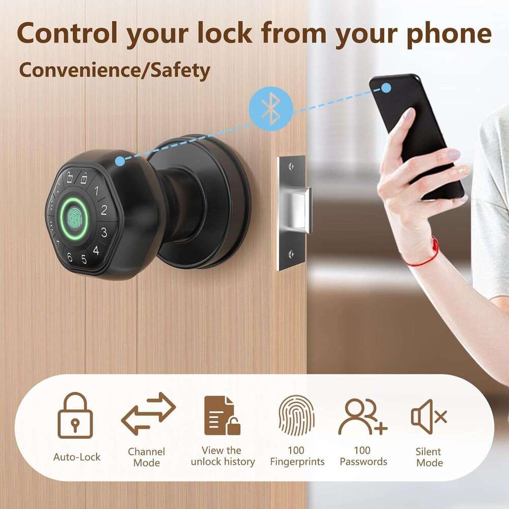 Spherical lock indoor wooden door bedroom office apartment password lock American graffiti APP fingerprint lock