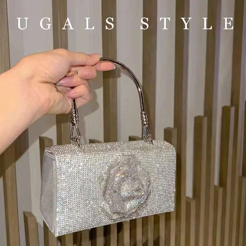 Glitter Shiny Dia Square Fashion Floral Women's Handbag Bling Evening Wedding Party Clutch Purse Shoulder Bag