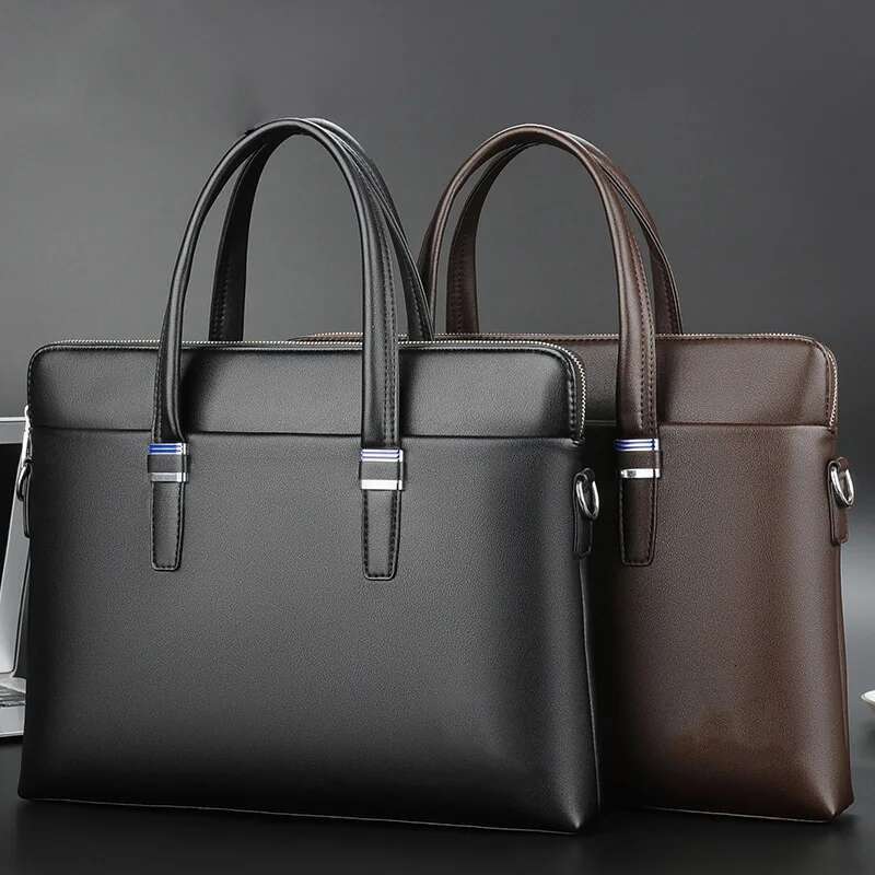 Men's Premium Leather Briefcase - 14" Laptop Business Bag For Office & Travel With Detachable Shoulder Strap