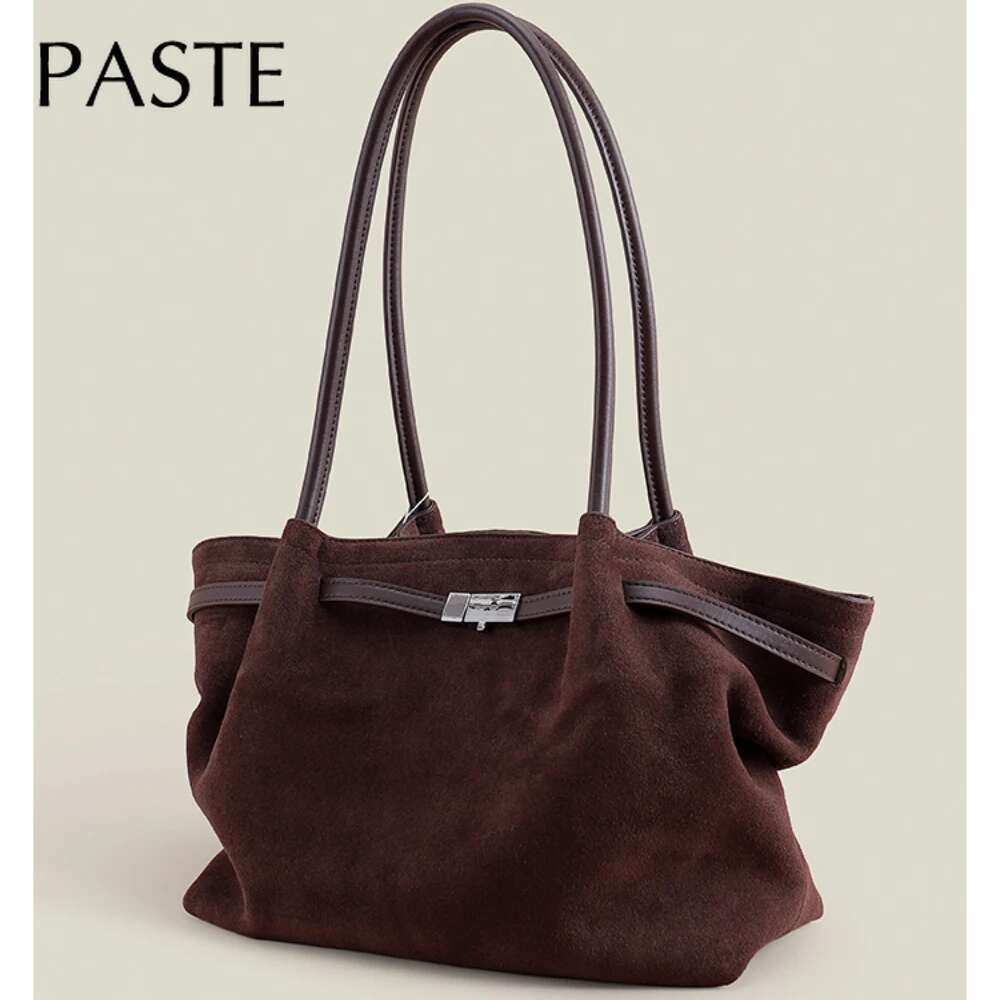 Slouchy Style Coffee Color Large Trapeze Tote Frosted Cow Skin Women Commuter Shoulder Bag Suede Retro Leisure Ladies Handbag