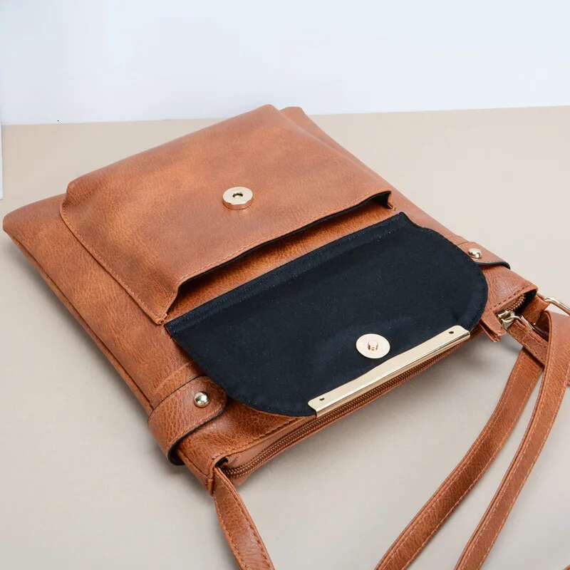 Vintage Solid Faux Leather Crossbody Bags For Women Square Flap Shoulder Bag Metal Decor Ladies Handbags Festival Gift