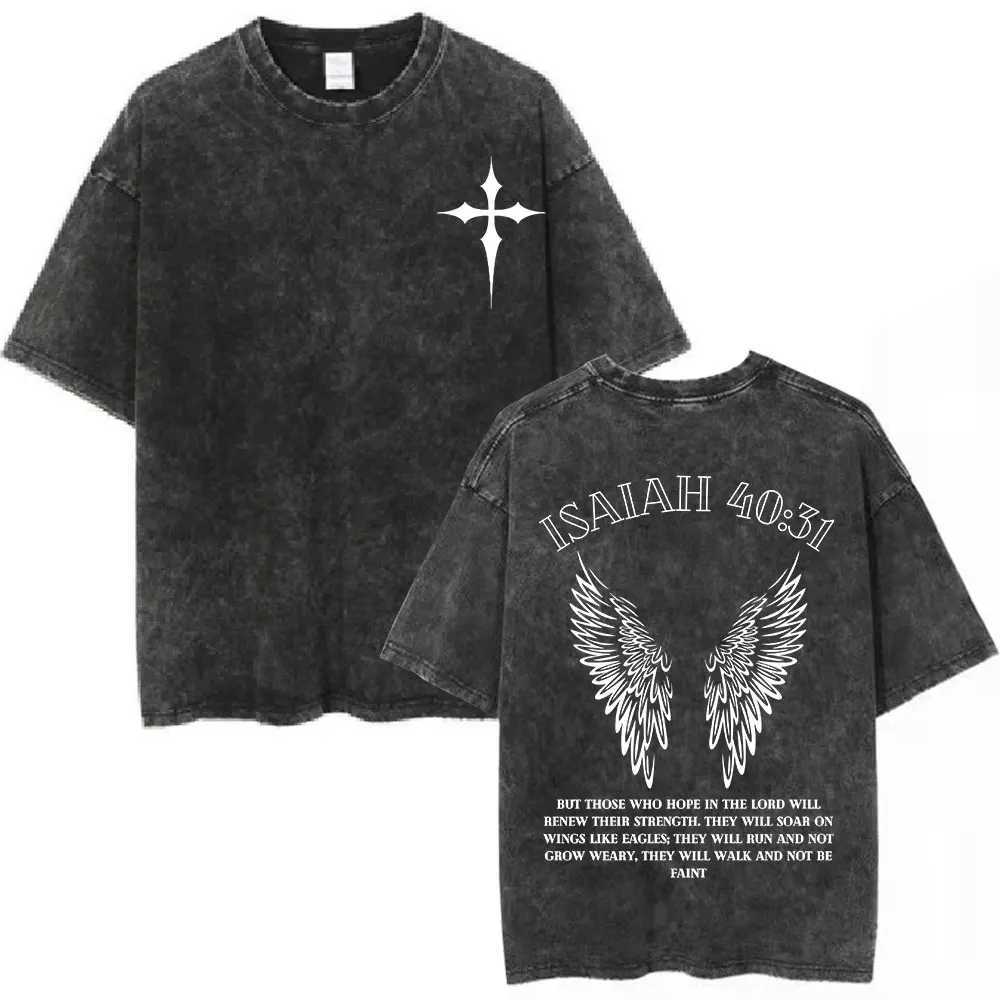 Christian Jesus Bible verses washing T-shirt mens fashion oversized T-shirt Harajuku cotton hip-hop short sleeved T-shirt Z250417