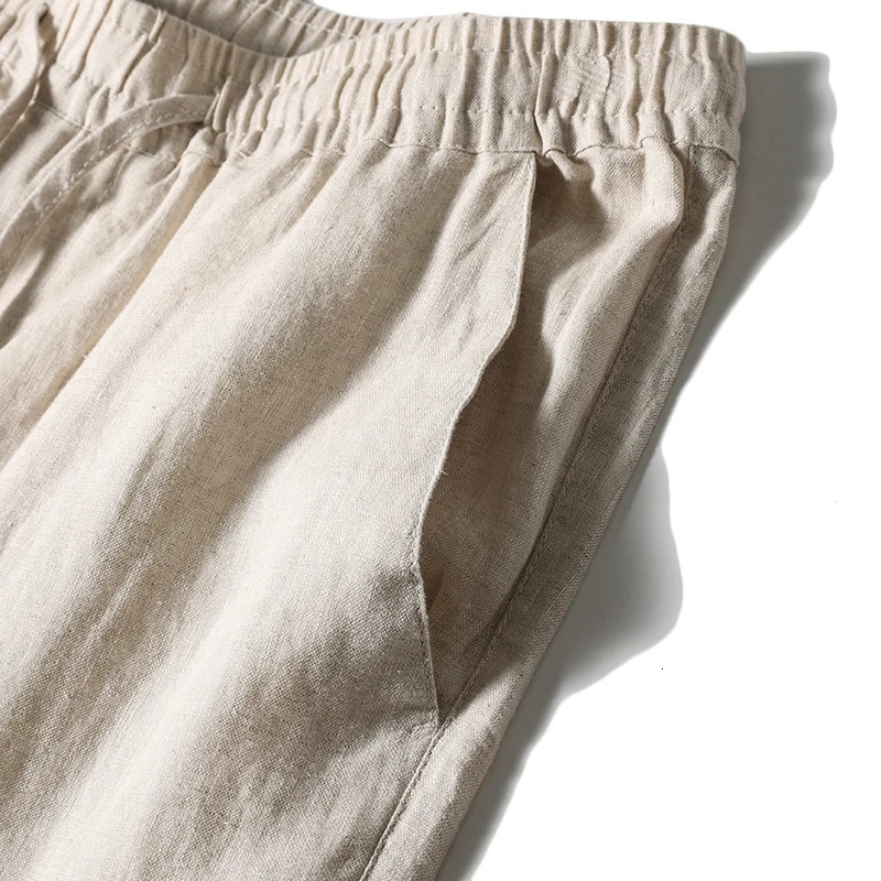Natural Linen Pure Skin Breathable Summer Color Fashion Slim Fit Men Loose 100% Straight Flax Casual Pants 250515