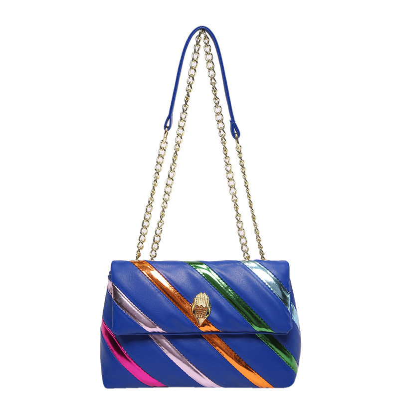 Top brand high-quality new free designer bag for summer new women's spliced color bar chain shoulder crossbody bag