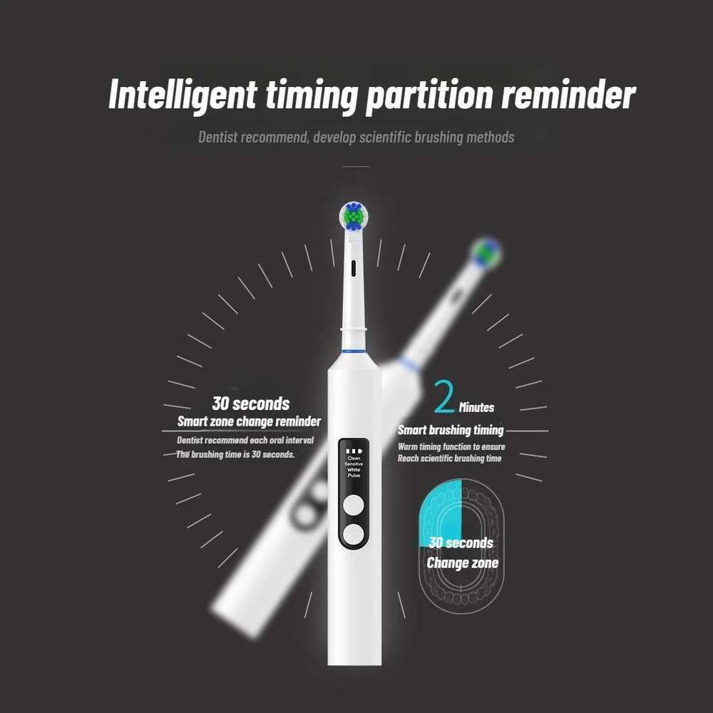 Round head rotating visual electric toothbrush display automatic rechargeable adult couple men and women gif