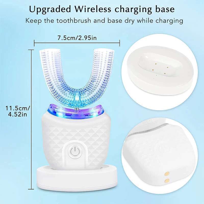 Rechargeable U-Shape Sonic Portable 360° Ultrasonic Teeth Whitening Light Silicone Travel Mini Electric Toothbrush
