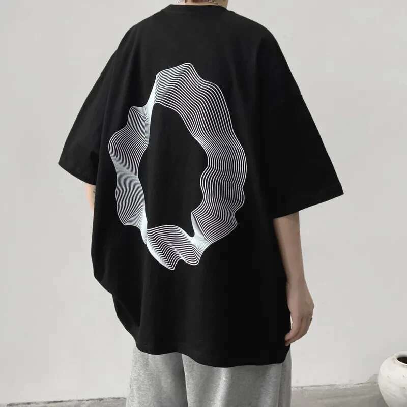 Summer Men Irregular Printed Short Sleeve T-shirt Loose Oversized T Shirt Fashion Round Neck Cotton Tees Y2k Tops