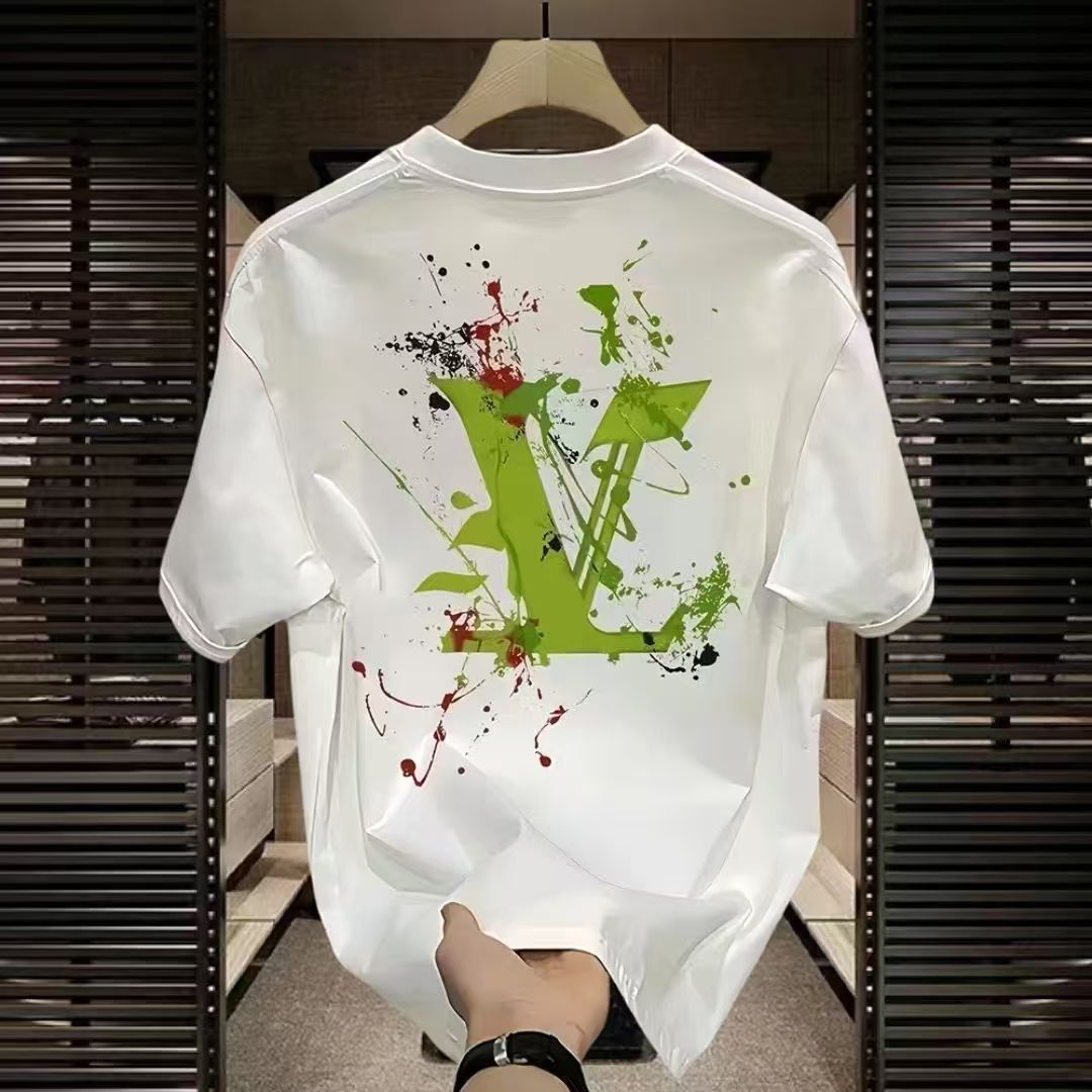 Free shipping Designer short sleeve fashion cotton summer new men's printed T-shirt Trend casual round neck T-shirt men plus size black white M--5XL