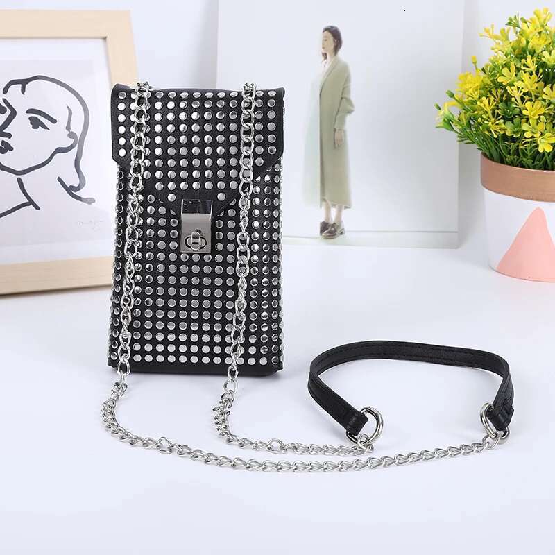 PU Leather Mini Women's Shopper Shoulder Rivet Flap Chain Crossbody Bags Designer Purses And Handbags Female Retro Phone Bag