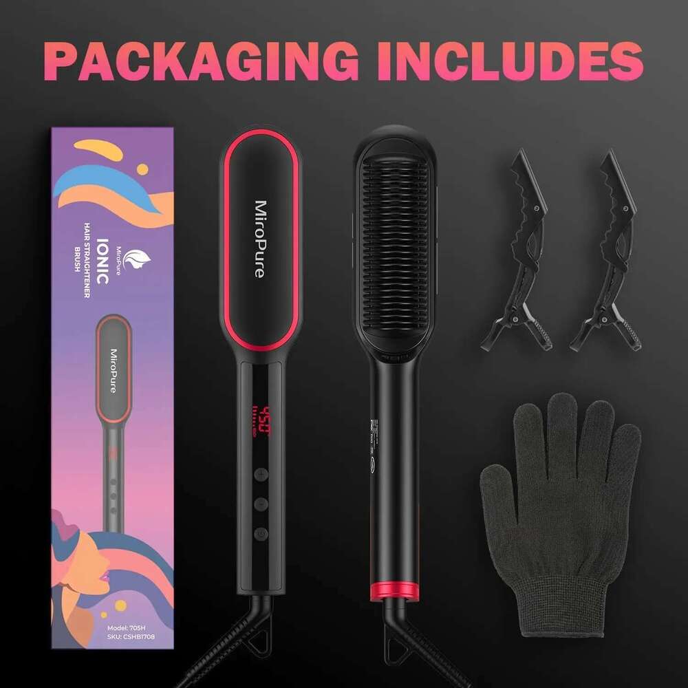 Hair Straightener Brush with 13 Temp Settings, Ring Straightening Comb, 30s Fast Heating, 50 Million Level Anion, Negative Ions