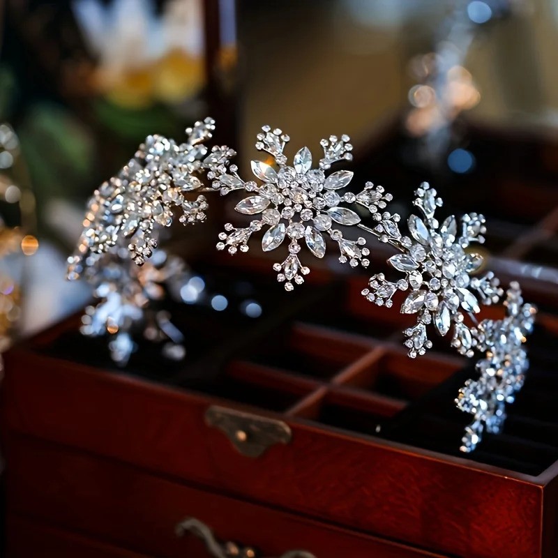 Baroque Crystal Snowflake Crown Tiara Headband For Women Party Rhinestone Bridal Wedding Hair Accessories Jewelry Crown Tiara 250509