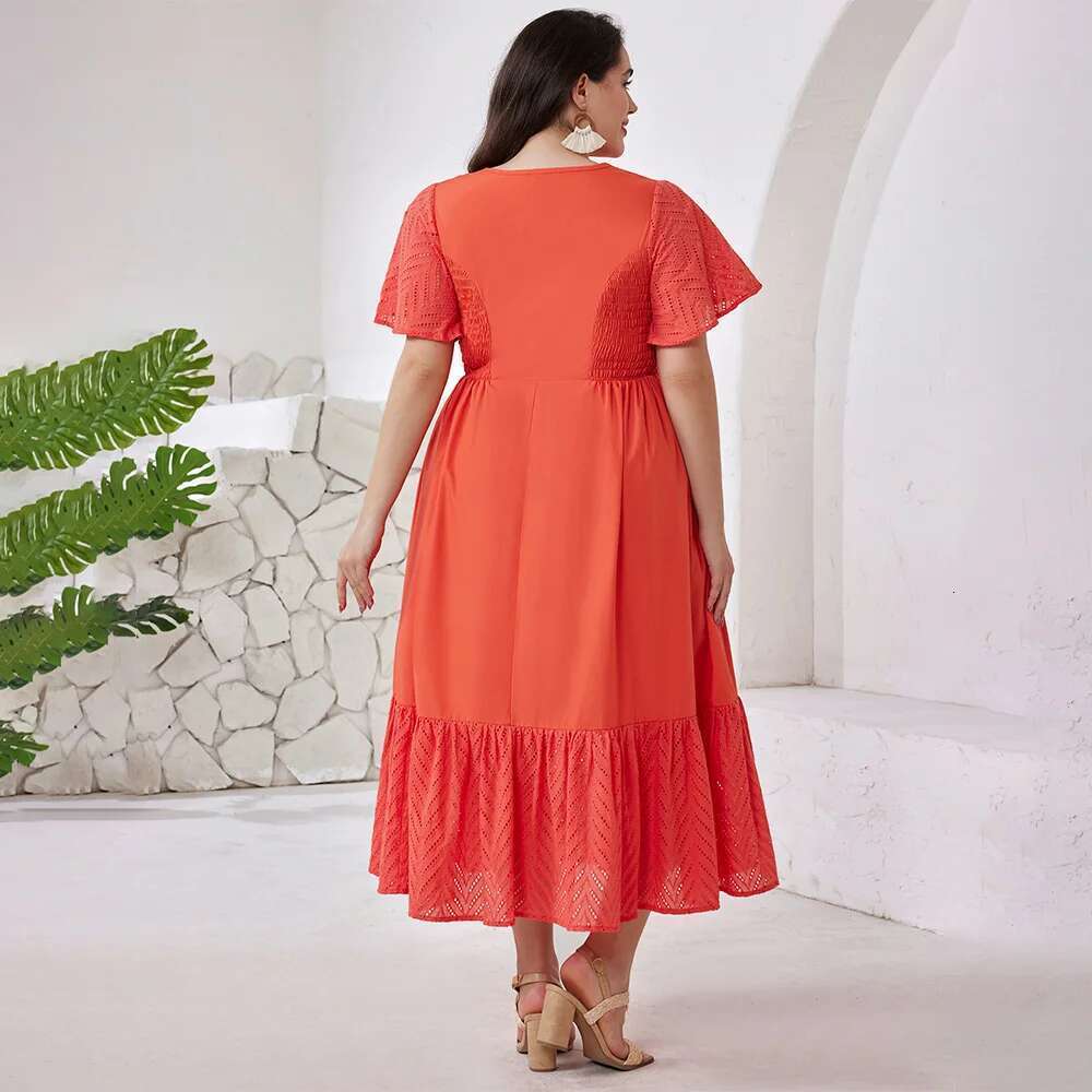 Summer Elegant Solid Dress for Women Loose Plus Short Sleeve A Line Beach Party Dresses Bohemian Large Size Vestidos