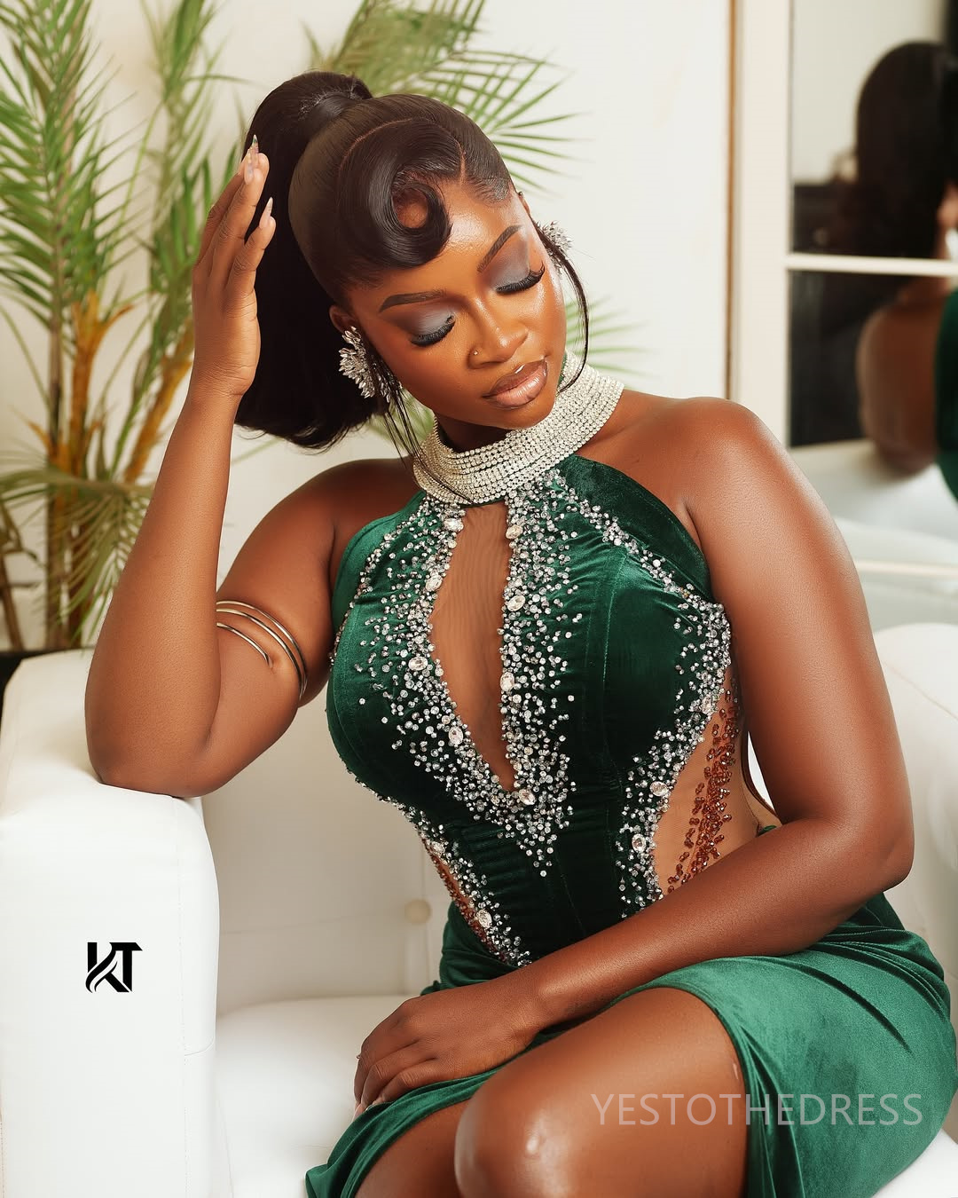 2025 Plus Size Aso Ebi Prom Dress Mermaid Prom Dresses Evening Formal Gowns Feathered High Neck Side Split Velvet Beaded Birthday Dress Second Recepti
