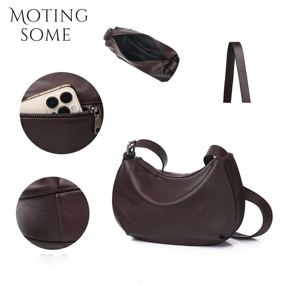 Motingsome Frist Layer Cowhide Handbag Women Saddle Purse Shoulder Fashion Satchel Lady Daily Bags Black Tote