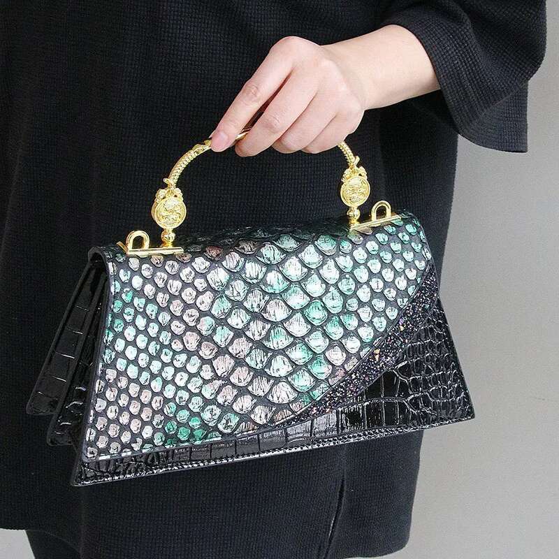 VM FASHION KISS Microfiber Synthetic Leather Women's Handbags Snake Print Shoulder Crossbody Bag Lady Party Messenger Shell Bags