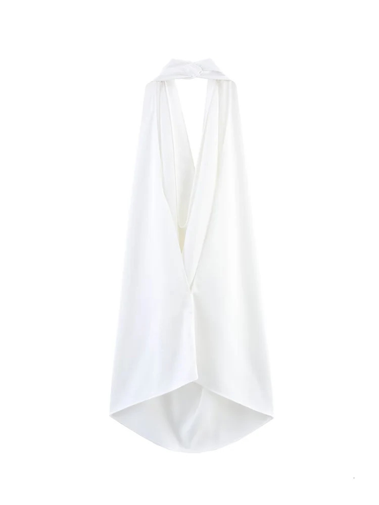 TFMLN Elegant Womens Halter Tops White Vneck Backless Fashion Lady Summer Casual Sleeveless Streetwear 250515