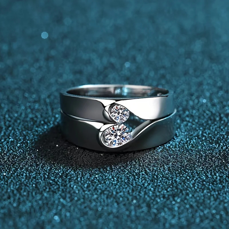1pc S925 Silver With 4mm/5mm Heart Couple Rings | Gemstone Jewelry | Gifts For Him | Gifts For Her | Birthday | Weddi 250515