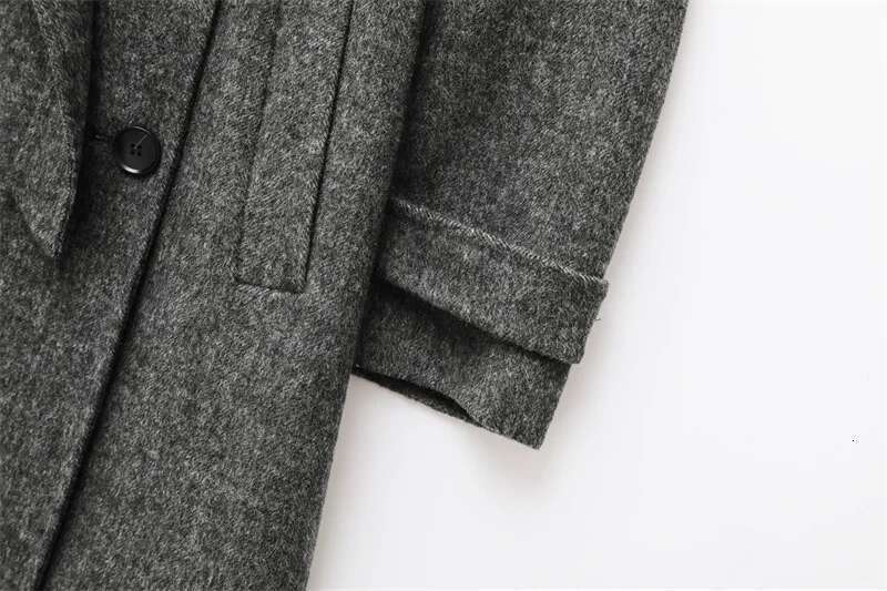 RARF 2025 new wool blend lapel with belt double breasted woolen women's trench coat