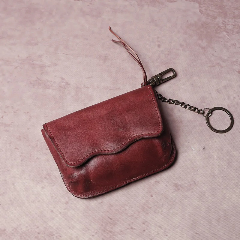 Mens cowhide key bag car drivers license card bag ladies cowhide coin purse wallet retro leather waist hanging keychain 250515