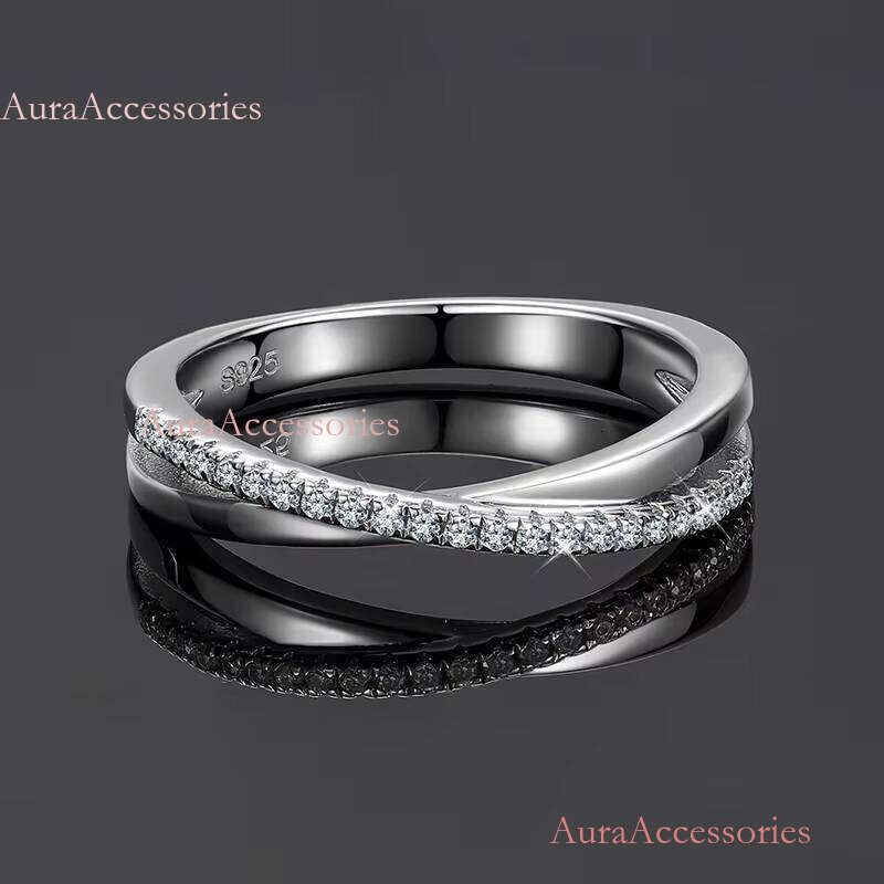 White Gold Plated Sterling Sier VVS Moissanite Dia Engagement Wedding Gift Women Band Ring