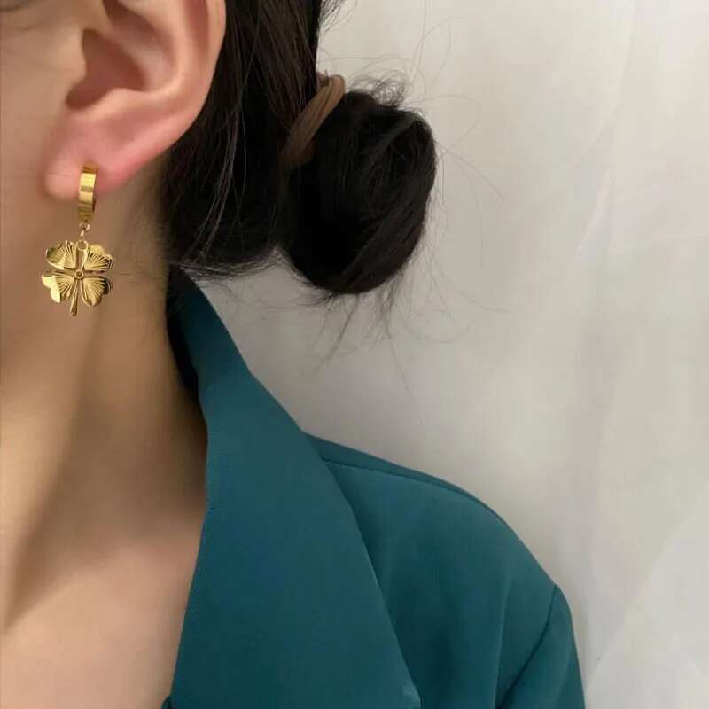 Stainless Steel Lucky Four Clover Flower Pendant Necklace Earrings For Women Jewelry Set High Quality Birthday Gift