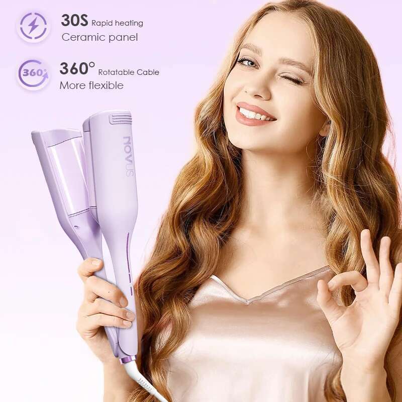Christmas gift NOVUS 36MM deep wave iron ceramic 4-speed adjustable temperature with negative ion curling iron,