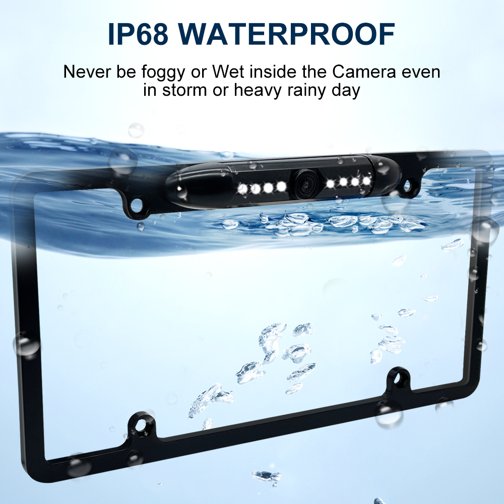 car License Plate Frame Backup Camera with 8 LED Rear View Camera 170° Ultra-HD Night Vision Waterproof Rearse Cam.