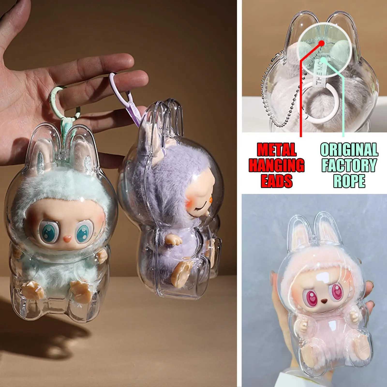 Transparent Protective Dustproof Labubu Monster Toy Doll Storage Box Cute Elf Display Cover for Par Dolls Free shipping