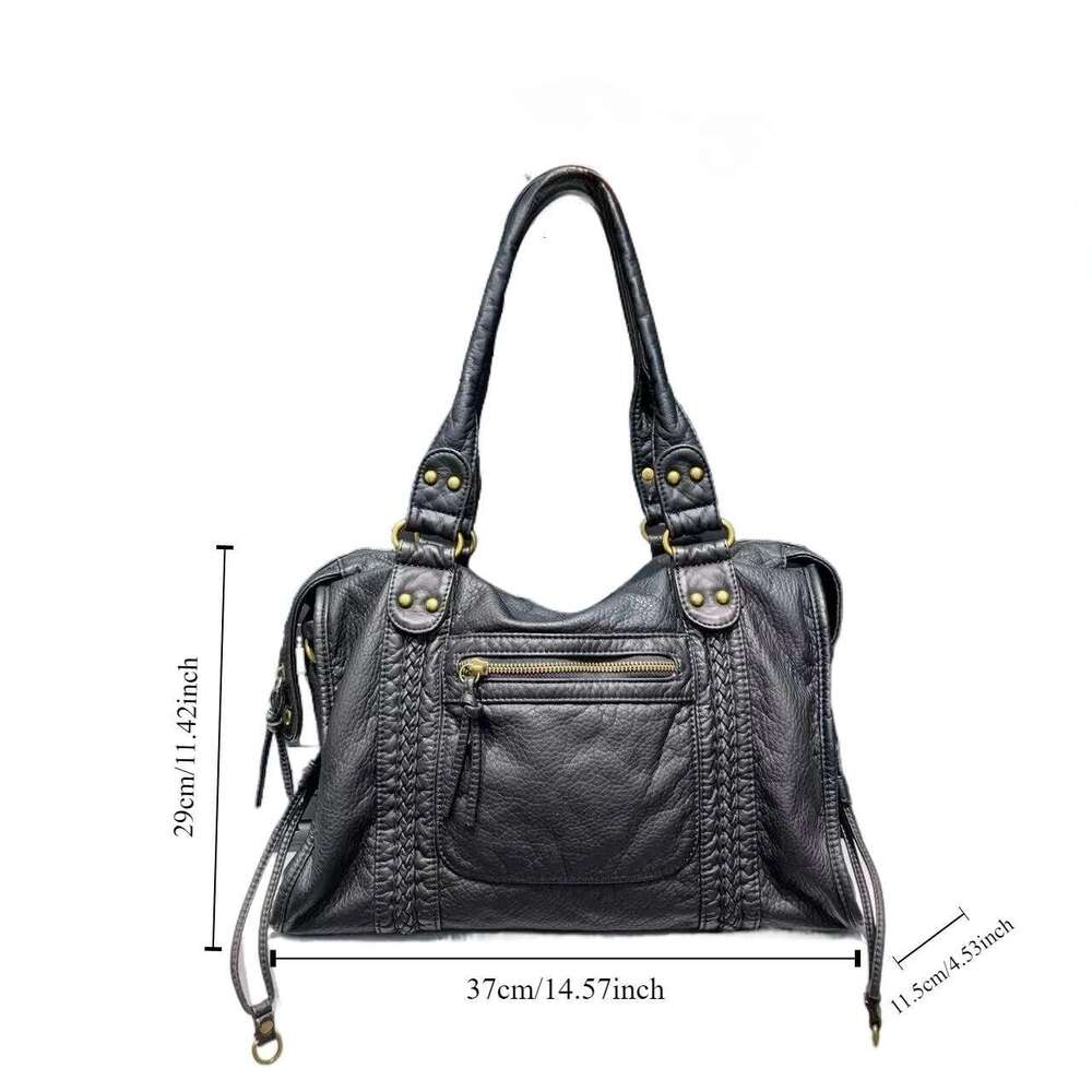 Y2k Spicy Girl One Shoulder Crossbody Vintage Washed Soft Leather Motorcycle Large Capacity Bag