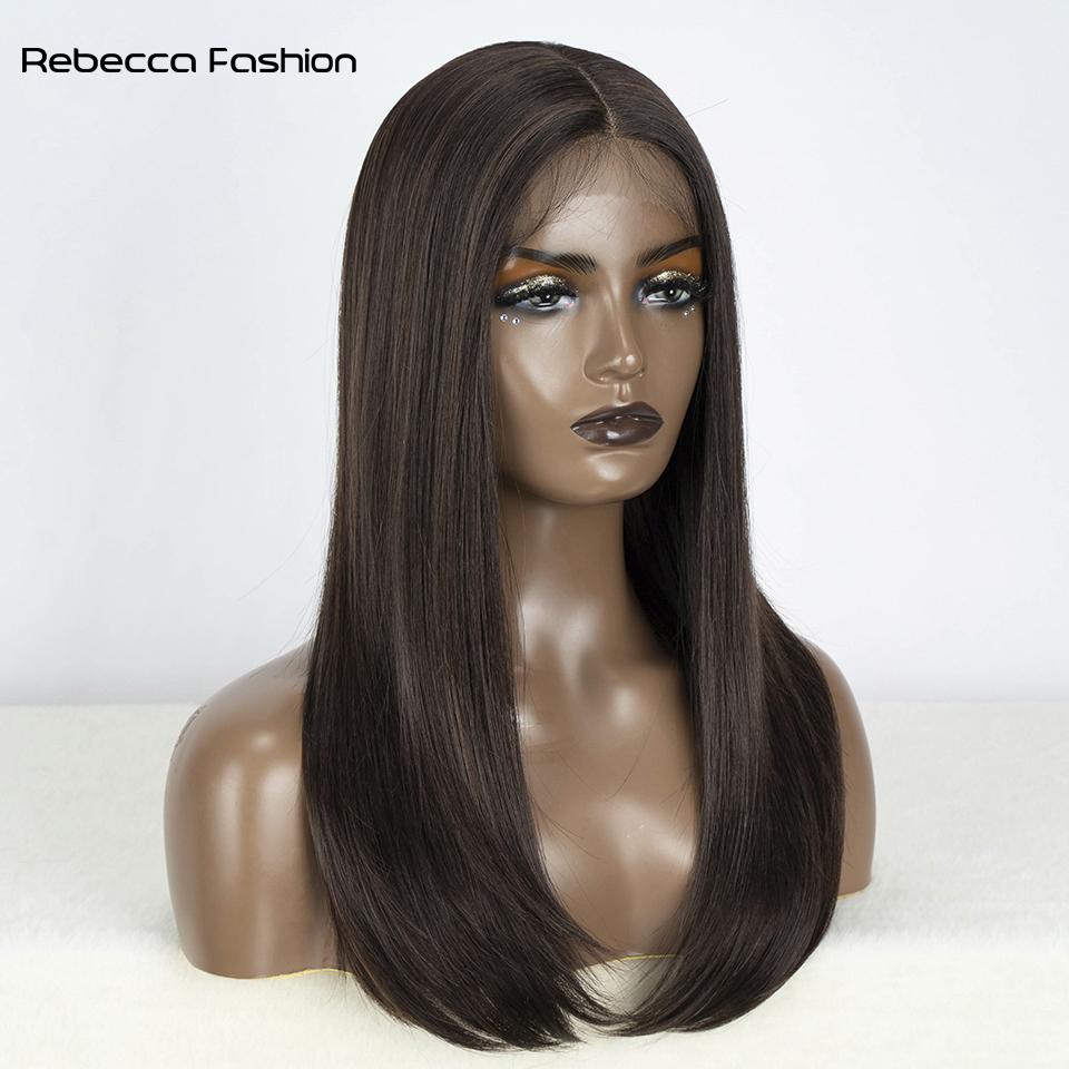 Rebecca Fashion 22 Inch Black Ombre Brown Blonde Straight Bob Synthetic Lace Front Wig for Black Women