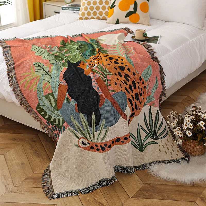 High Quality Women Leopard Throw Blanket Multifunction Beach Sofa Covers Cobertor Tassel Dust Cover Air Conditioning Blankets For Bed deken T250515