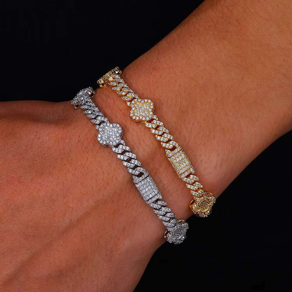 Fine Jewelry S925 Silver VVS D Colour Moissanite Bracelet Iced Out Four Leaf Clover Cuban Link Chain Hip Hop Men Bracelet